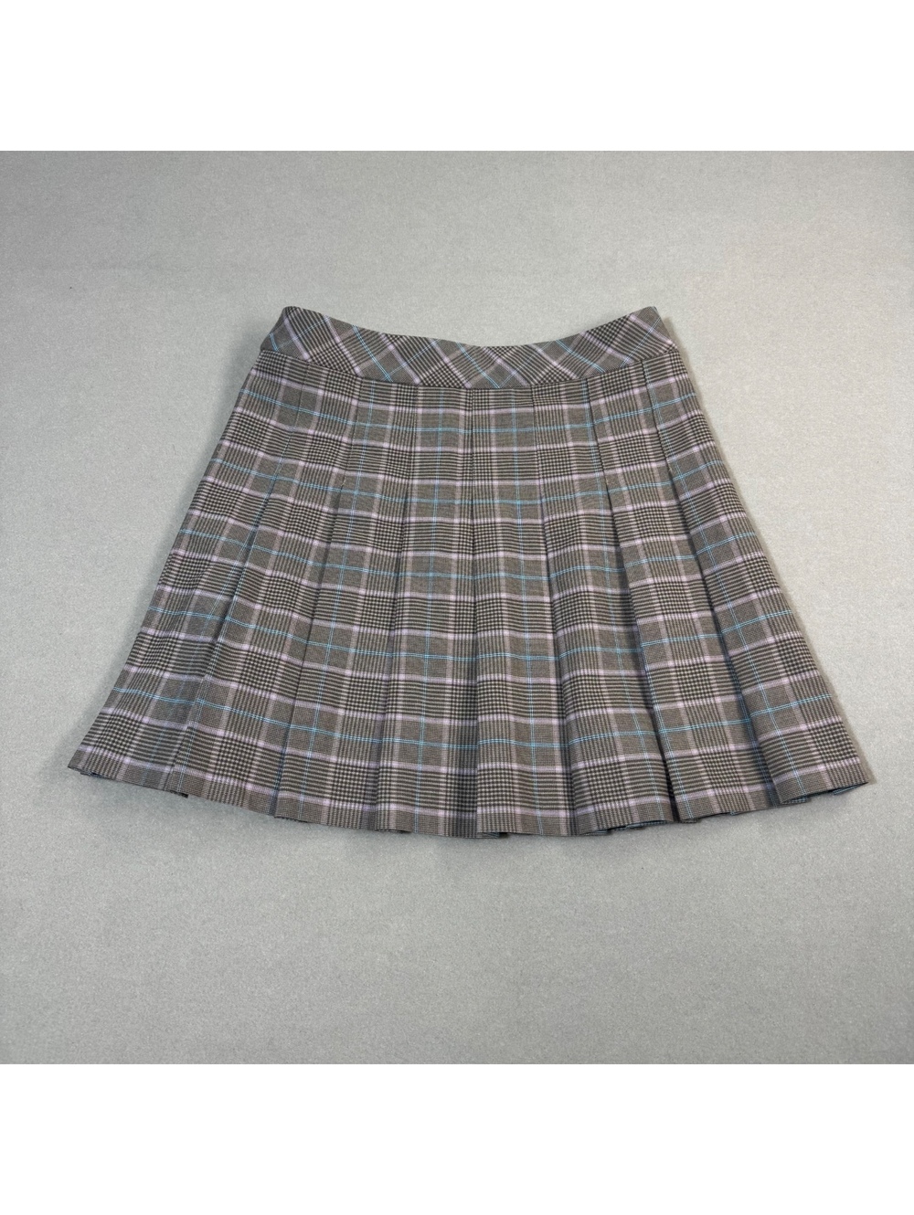 Aritzia Sunday Best Pleated Plaid Mini Skirt Size 0 Brown Lilac Blue Preppy